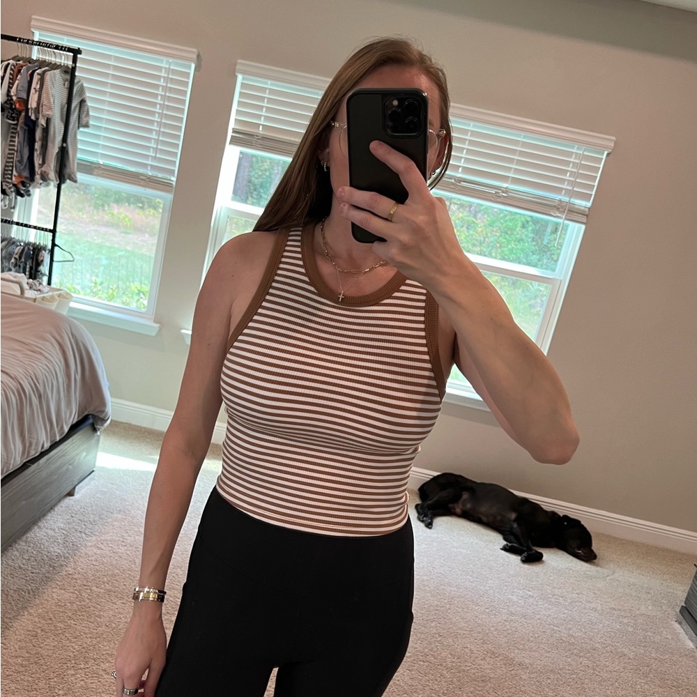Aerie Brown and White Striped Women's Tank Top Crop Offline